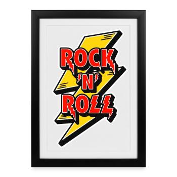 Rock N Roll Lightning Bolt Emblem - Gerahmtes Poster (27 × 37 cm) - Schwarz - Vorne