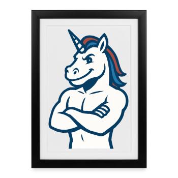 Mascotte licorne confiante Design athlétique fort - Affiche encadrée (27 × 37 cm) - noir - Devant