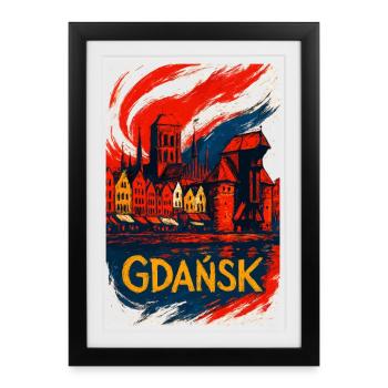 Danzig Gdańsk Stadt Polen Polska Patriot Geschenk - Gerahmtes Poster (27 × 37 cm) - Schwarz - Vorne