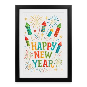 New Year's Eve Fireworks Rockets Happy New Year - Framed poster (27 × 37 cm) - black - Front