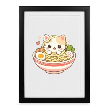 Kawaii Cat Ramen Noodles Anime Cat - Framed poster (27 × 37 cm) - black - Front