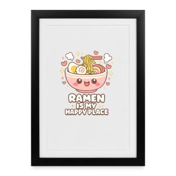 Ramen dans un bol Daruma Vaporwave Kanagawa - Affiche encadrée (27 × 37 cm) - noir - Devant