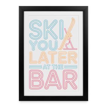 Skier plus tard au bar après ski bar - Affiche encadrée (27 × 37 cm) - noir - Devant