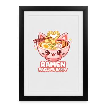 Kawaii Cat Ramen Noodles Anime Cat - Framed poster (27 × 37 cm) - black - Front