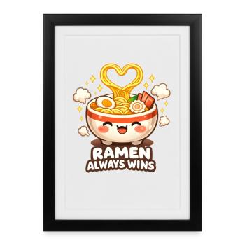 Kanagawa Wave Ramen Bowl Kawaii Japonais - Affiche encadrée (27 × 37 cm) - noir - Devant