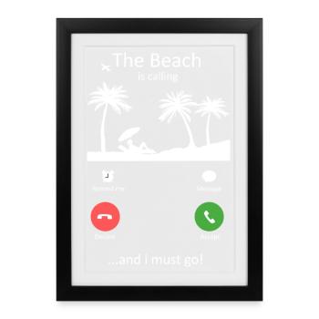 La plage appelle Drôle de Vacances d’Été Slogan - Affiche encadrée (27 × 37 cm) - noir - Devant