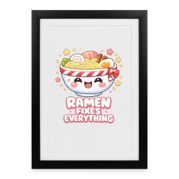 Ramen fixes everything - Framed poster (27 × 37 cm) - black - Front