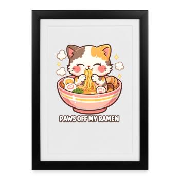 Ramen Chat Pattes Éloignées - Affiche encadrée (27 × 37 cm) - noir - Devant
