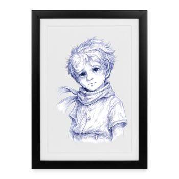 Blue pencil boy with scarf - Framed poster (27 × 37 cm) - black - Front