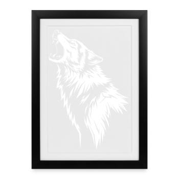 Loup Hurlant en Silhouette - Affiche encadrée (27 × 37 cm) - noir - Devant