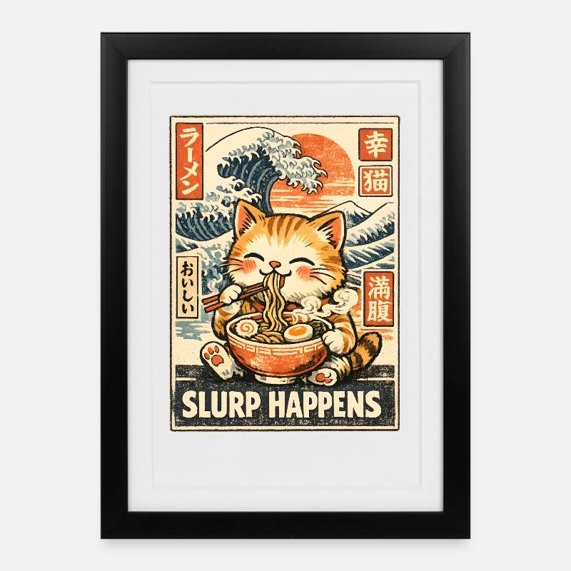 Ramen Chat - Affiche encadrée (27 × 37 cm) - noir