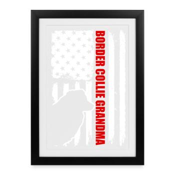 Grand-mère Border Collie Drapeau américain Patriotique - Affiche encadrée (27 × 37 cm) - noir - Devant