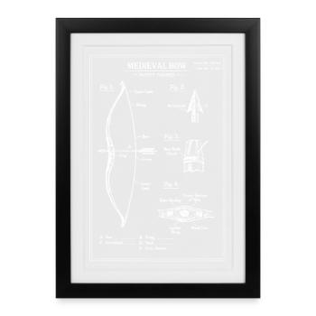 Medieval Bow Blueprint Illustration - Framed poster (27 × 37 cm) - black - Front