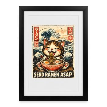 Ramen Cat Kanagawa - Affiche encadrée (27 × 37 cm) - noir - Devant