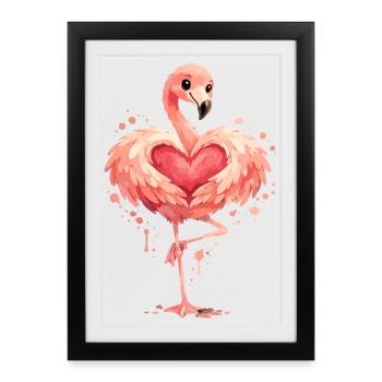 Flamant rose au cœur | Cadeau rose d’animal mignon - Affiche encadrée (27 × 37 cm) - noir - Devant