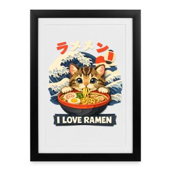 Cat Eats Ramen Noodles Poster - Framed poster (27 × 37 cm) - black - Front
