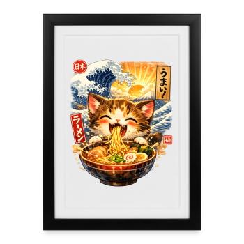 Ramen is Life Noodle Cat - Gerahmtes Poster (27 × 37 cm) - Schwarz - Vorne