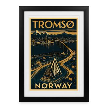 Tromsø Norway – Retro Travel Poster Art Deco - Framed poster (27 × 37 cm) - black - Front