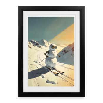 Skiing Snowman - Framed poster (27 × 37 cm) - black - Front