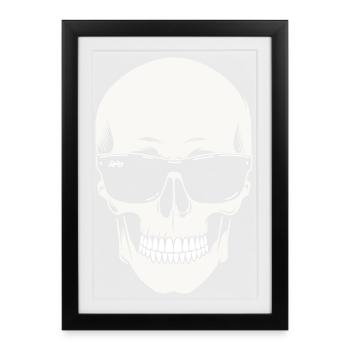 Squelette avec lunettes de soleil en noir et blanc vectoriel - Affiche encadrée (27 × 37 cm) - noir - Devant