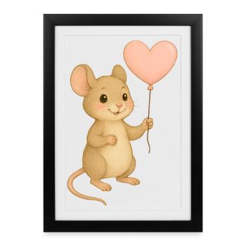 Souris avec ballon en forme de cœur - Affiche encadrée (27 × 37 cm) - noir - Devant