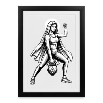 Holy Kettlebell Mary - Funny Fitness Meme - Framed poster (27 × 37 cm) - black - Front