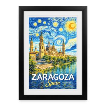 Saragosse, Espagne - Affiche encadrée (27 × 37 cm) - noir - Devant