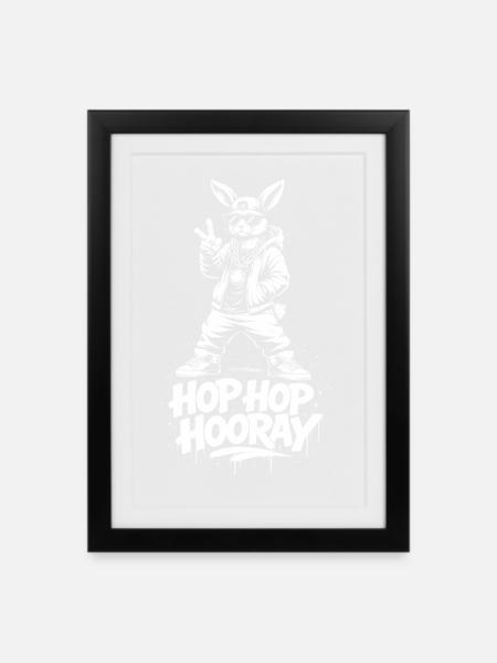 HOP HOP HOORAY Bunny - Framed poster (27 × 37 cm) - black