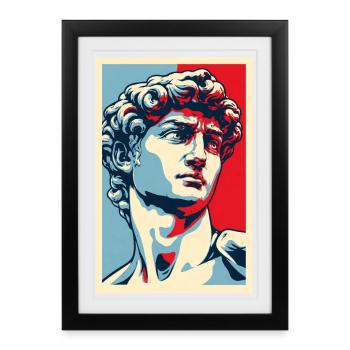 David Michelangelo dans Pop Art : Portrait bleu-rouge - Affiche encadrée (27 × 37 cm) - noir - Devant
