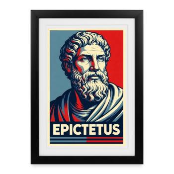 Affiche rétro pop art d’Épictète Stoïque Sage - Affiche encadrée (27 × 37 cm) - noir - Devant