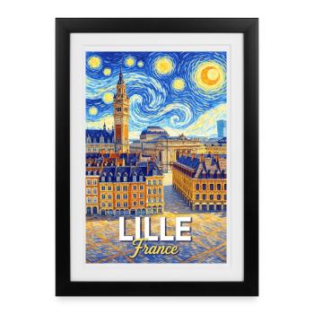 Lille, France - Affiche encadrée (27 × 37 cm) - noir - Devant