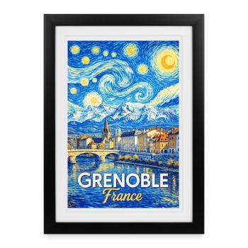 Grenoble, France - Affiche encadrée (27 × 37 cm) - noir - Devant