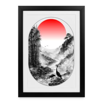 Silent Valley | Oriental Deep Nature Painting - Framed poster (27 × 37 cm) - black - Front