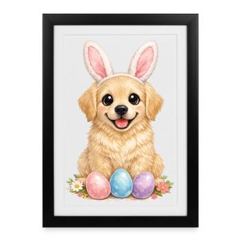 Oreilles de lapin de Pâques Goldie Golden Retriever - Affiche encadrée (27 × 37 cm) - noir - Devant