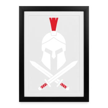 Logo Spartiate Épées Croisées Mascotte Spartan - Affiche encadrée (27 × 37 cm) - noir - Devant