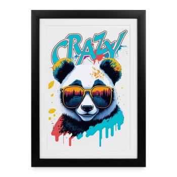 Panda néon avec lunettes de soleil Splash Art - Affiche encadrée (27 × 37 cm) - noir - Devant