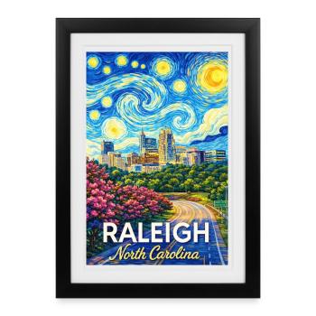 Raleigh, Caroline du Nord - Affiche encadrée (27 × 37 cm) - noir - Devant