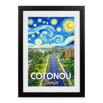Rue Cotonou Ciel étoilé - Affiche encadrée (27 × 37 cm) - noir - Devant