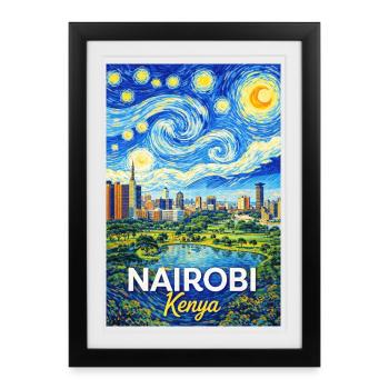 Nuit étoilée au Kenya de Nairobi - Affiche encadrée (27 × 37 cm) - noir - Devant