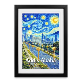 Art de la silhouette nocturne d’Addis-Abeba - Affiche encadrée (27 × 37 cm) - noir - Devant
