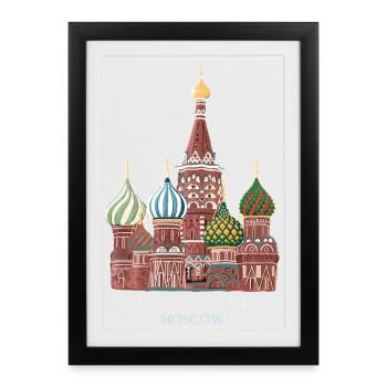 Moscow, Hand-drawn St. Basil's Cathedral - Framed poster (27 × 37 cm) - black - Front