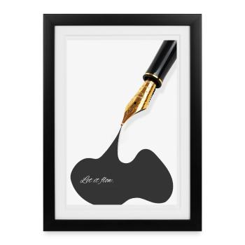 Laisse couler Affiche Stylo-plume Encre Art minimaliste - Affiche encadrée (27 × 37 cm) - noir - Devant