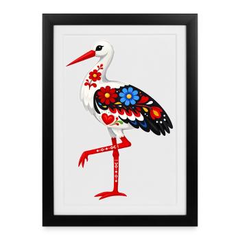 Folk Stork standing on one leg - Framed poster (27 × 37 cm) - black - Front