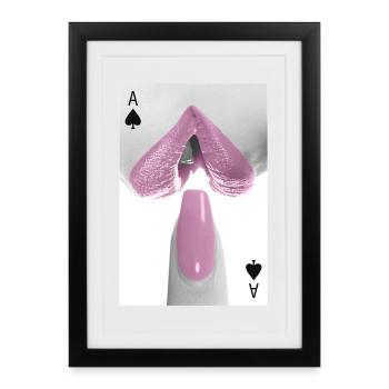 Minimalistisches Lippen & Nagel Design Pink - Gerahmtes Poster (27 × 37 cm) - Schwarz - Vorne