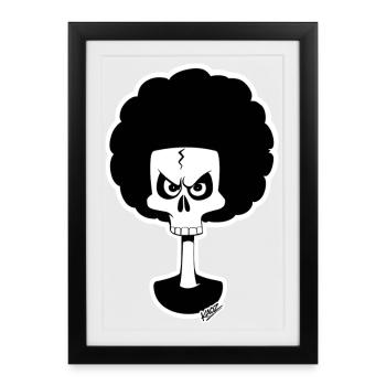 Afro Skull Cartoon Monochrome - Framed poster (27 × 37 cm) - black - Front