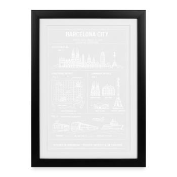 Barcelona Skyline Blueprint - Gerahmtes Poster (27 × 37 cm) - Schwarz - Vorne