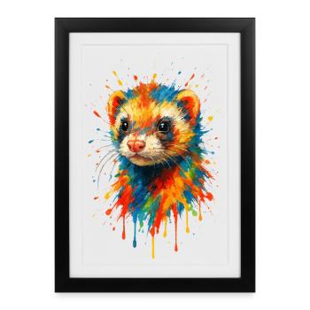 Furet Artistique Peinture Colorée Splash - Affiche encadrée (27 × 37 cm) - noir - Devant