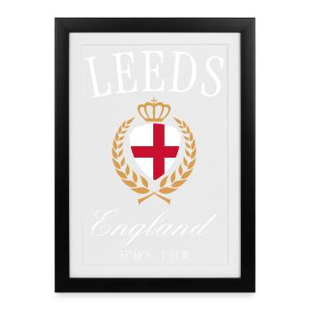 Leeds England Coat of Arms Crown – Travel Souvenir - Framed poster (27 × 37 cm) - black - Front
