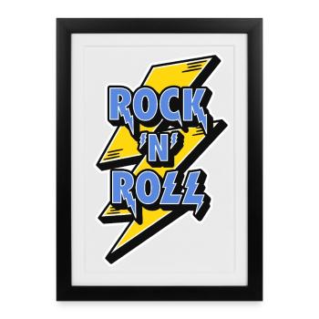 Rock'n'Roll-Logo mit Blitz - Gerahmtes Poster (27 × 37 cm) - Schwarz - Vorne