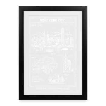Plan de la Skyline de Hong Kong - Affiche encadrée (27 × 37 cm) - noir - Devant